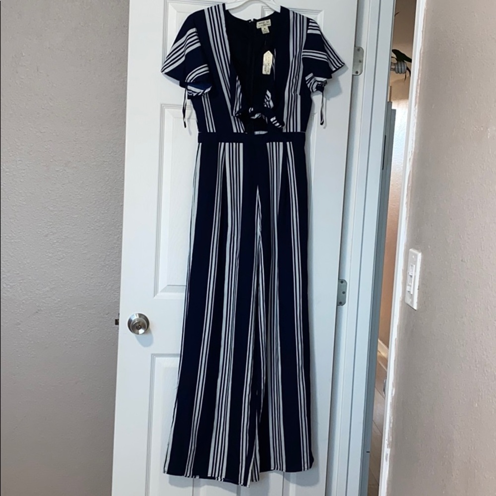 blue striped romper